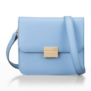 Frame Le Signature Mini Smooth Leather Crossbody Bag In Chambray Blue